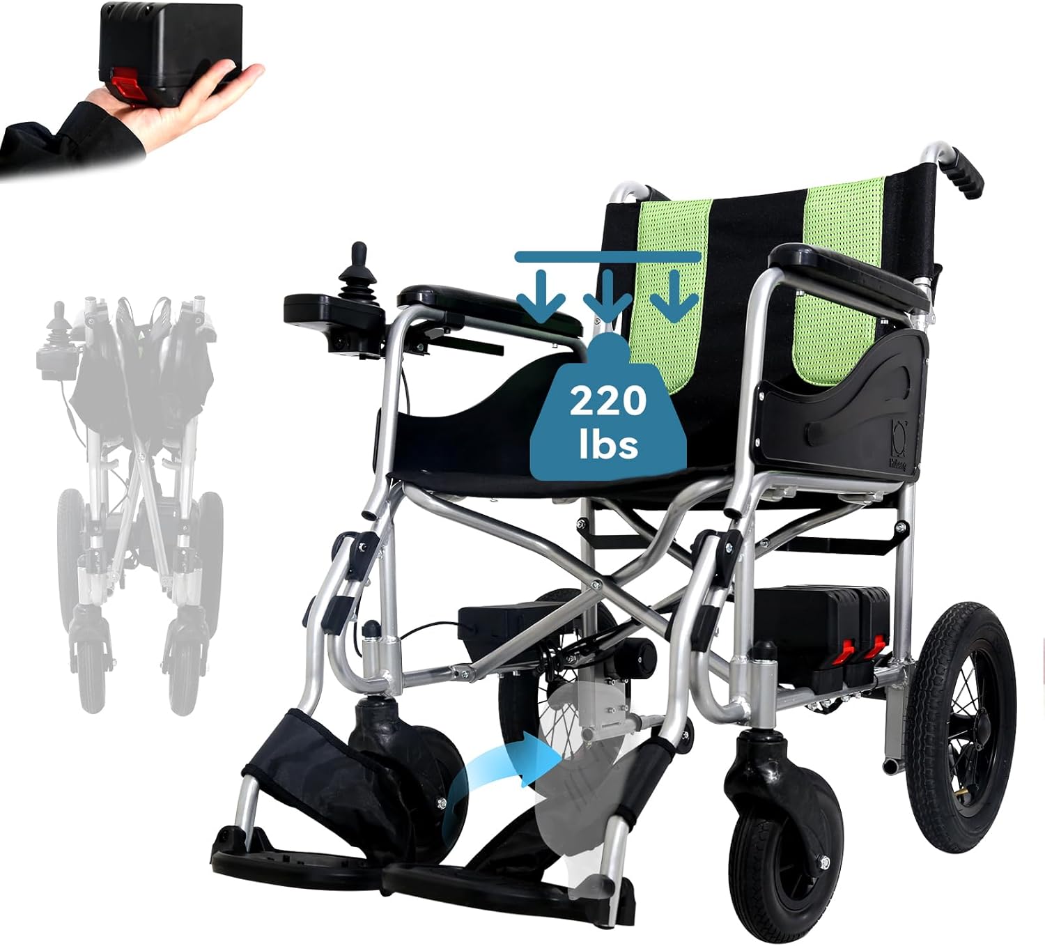 Ultra-Light Aluminum Foldable Electric Wheelchair for Adults and Seniors, 27.5 lbs, Compact and Portable Small Motorized wheelchairs, Airline Approved, 12.4mi Range, Max 220lbs