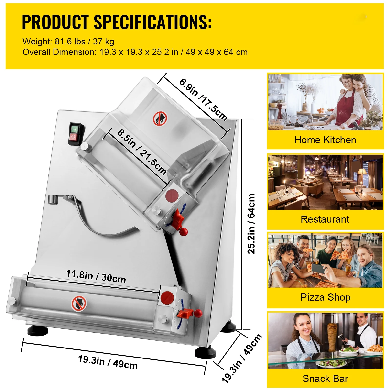 BENTISM Electric Dough Sheeter Pizza Dough Roller Sheeter Stainless Steel Max 12''