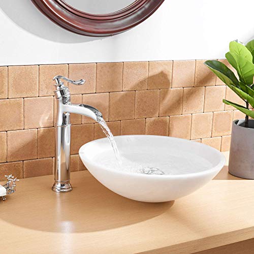 BWE Vessel Sink Faucet Waterfall Matte Black with Pop Up Drain Without Overflow and Supply Lines, Black Sink Faucet Bathroom One Handle Faucets Vanity Bath Mixer Tap