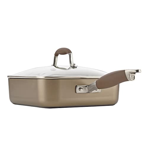 Anolon Advanced Hard Anodized Nonstick Saute Square Fry Pan with Helper Handle, 4 Quart, Bronze