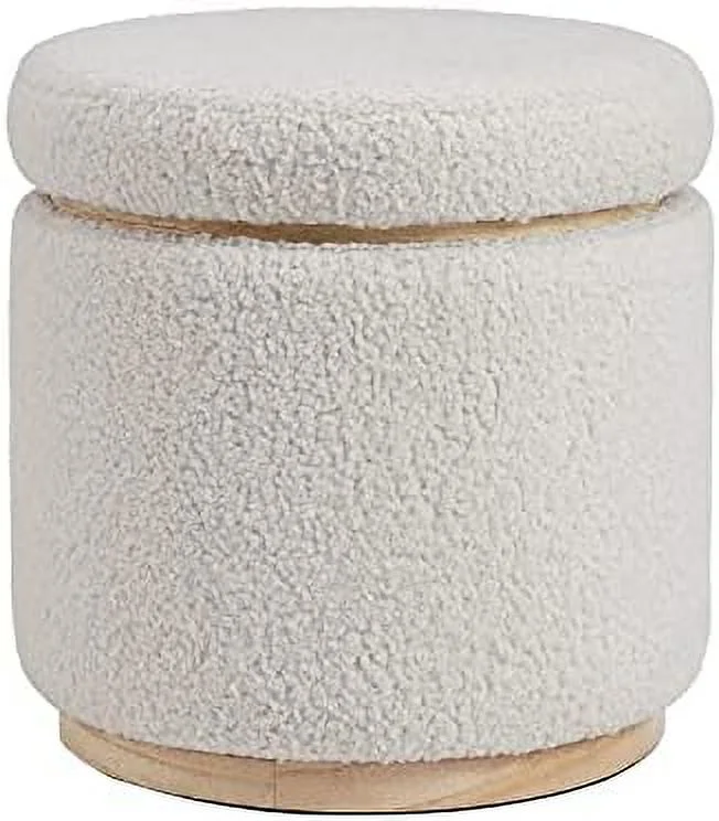 Lexington Natural Sherpa Round  Ottoman with Wood Accent