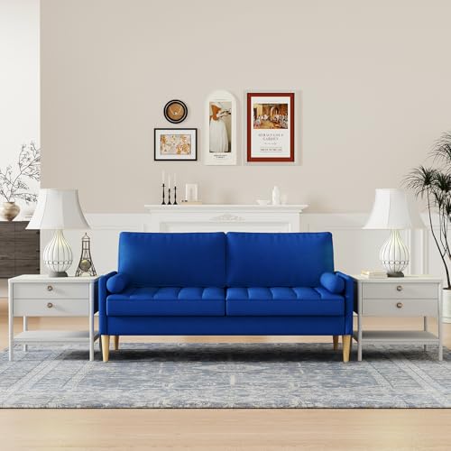 67.7'' Home Sofa Living Room, Velvet Modern Loveseat Sofa, Upholstered 3-Seater Couch for Bedroom, Apartment, Home Office, Easy Assembly (Blue + Fabric + 3 Seat + Cotton)