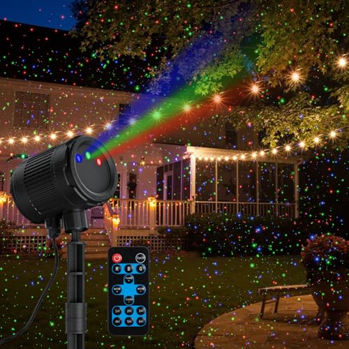 Matekxy Christmas Laser Lights Projector, Outdoor Laser Lamp with Moving RGB 3 Colors Red Green Blue, Cold Resistant Starry Lights Show Projection with RF Control for Garden, Holiday Decor, Parties