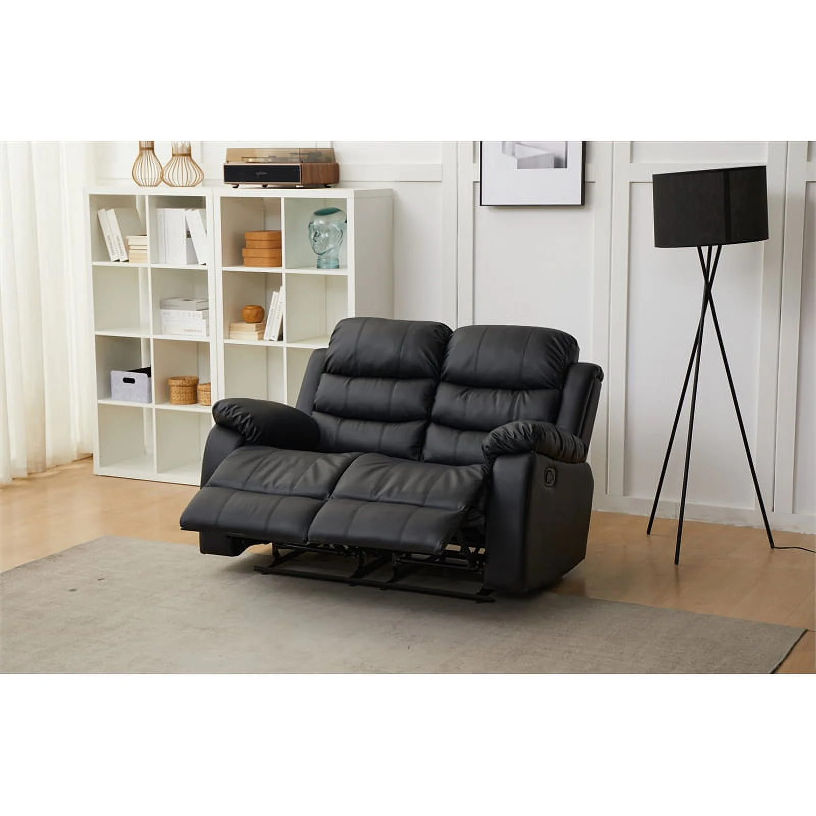 Kingway Furniture Eston Faux Leather Living Room Loveseat in Black