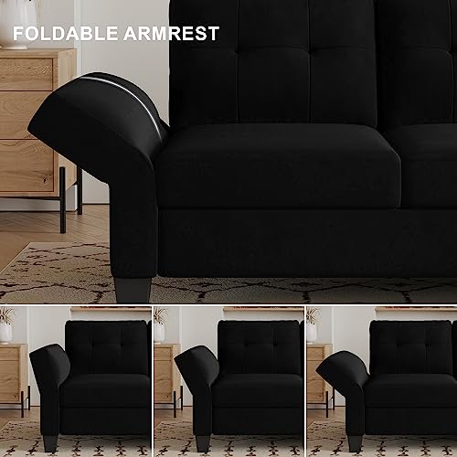 Belffin Velvet Sectional Couch L Shaped Sofa 4 Seater Sofa with Chaise L-Shaped Couches Convertible Sectional Sofa Black
