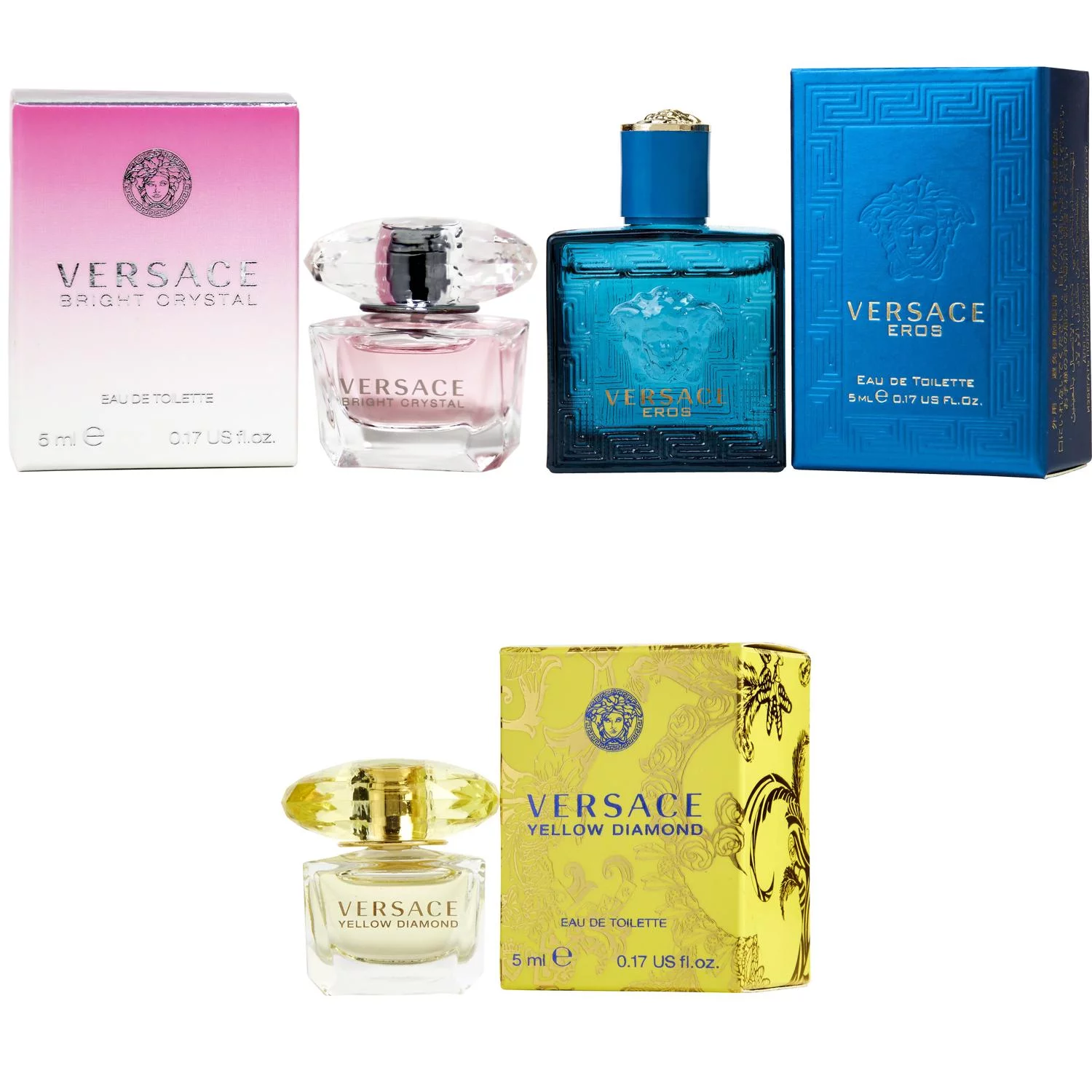 Versace Bright Crystal EDT, Eros Men EDT, Yellow Diamond  EDT - 5ml 3PK Kit