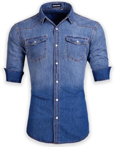 Men's Long Sleeve Double Pocket Snap Denim Shirt