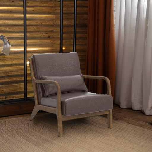 Glitzhome 2 Set Mid Century Black Accent Armchair, Single Reading Armchair PU Leather Lounge Chair with Walnut Ruberwood Frame