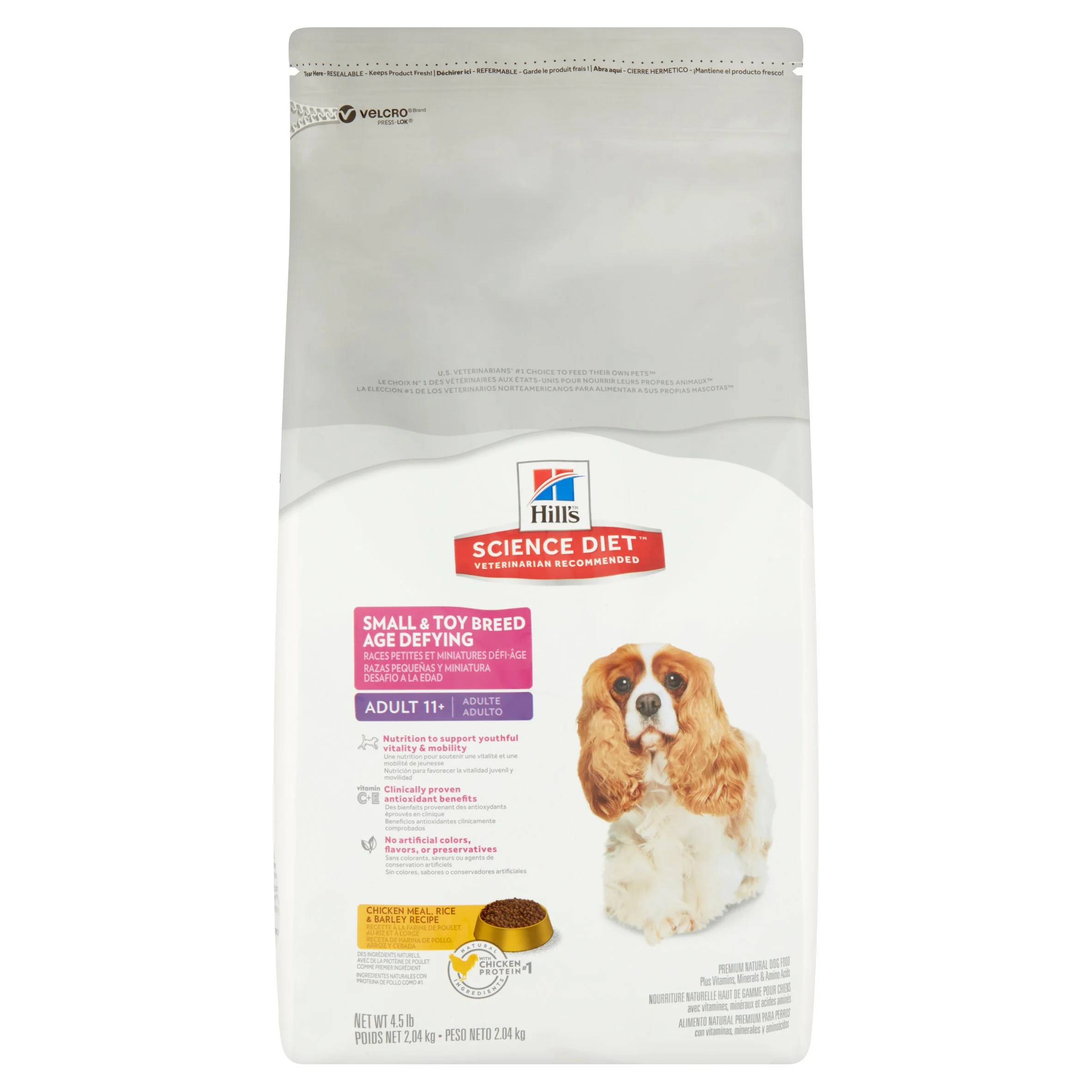 Hill's Science Diet Adult 11+ Small & Toy Breed Age Defying Chicken Meal Rice & Barley Recipe Dry Dog Food, 4.5 lb bag