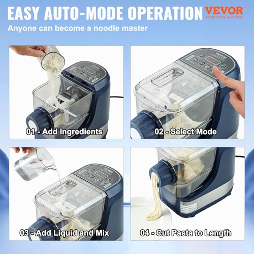 VEVOR Electric Pasta Maker, 150W Automatic Noodle Maker, 500g Flour Capacity Pasta Maker Machine, Automatic Pasta Machine with 8 Pasta Shapes, Measuring Cups, Cleaning Brush for Home Kitchen