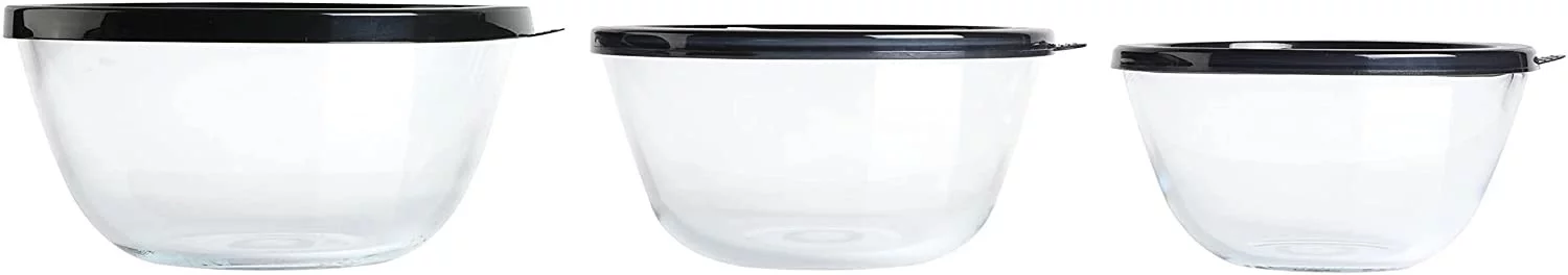 Babish Glass Mixing Bowl Set with Lids, 3-Piece