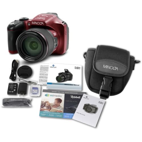 Minolta Pro Shot 20MP Digital Camera – 67x Optical Zoom, Full 1080p HD Video, Optical Image Stabilization, Wi-Fi, 3-inch Articulating LCD Screen, 27 Scene Modes – Includes 16GB SD Card (Black)