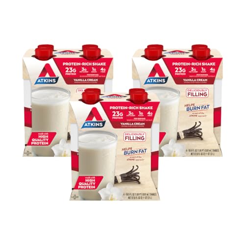 Atkins Vanilla Cream Meal Size Protein Shake, 23g Protein, Low Glycemic, 3g Carb, 1g Sugar, Keto Friendly