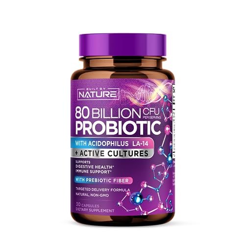 80 Billion CFU Probiotic - Daily Digestive Gut Health Supplement for Men & Women - Lactobacillus acidophilus, Bifidobacterium & Prebiotics - Non-GMO, Gluten & Dairy Free, Shelf-Stable - 30 Capsules