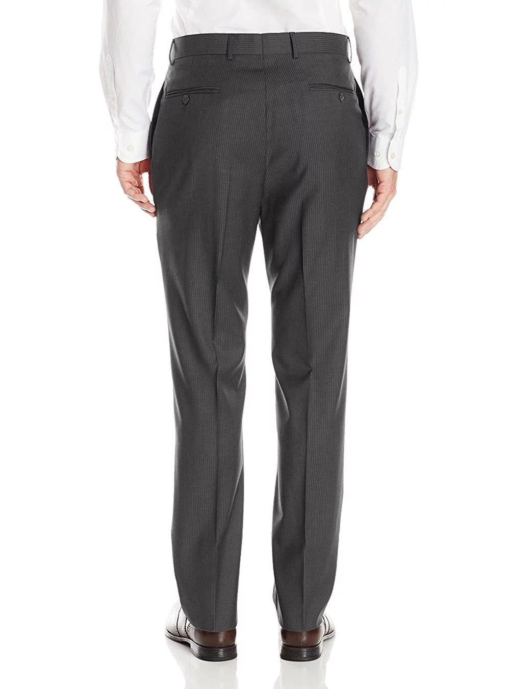 LN LUCIANO NATAZZI Mens Suits 2 Button Modern Fit Side Vent Narrow Stripe Suit Charcoal