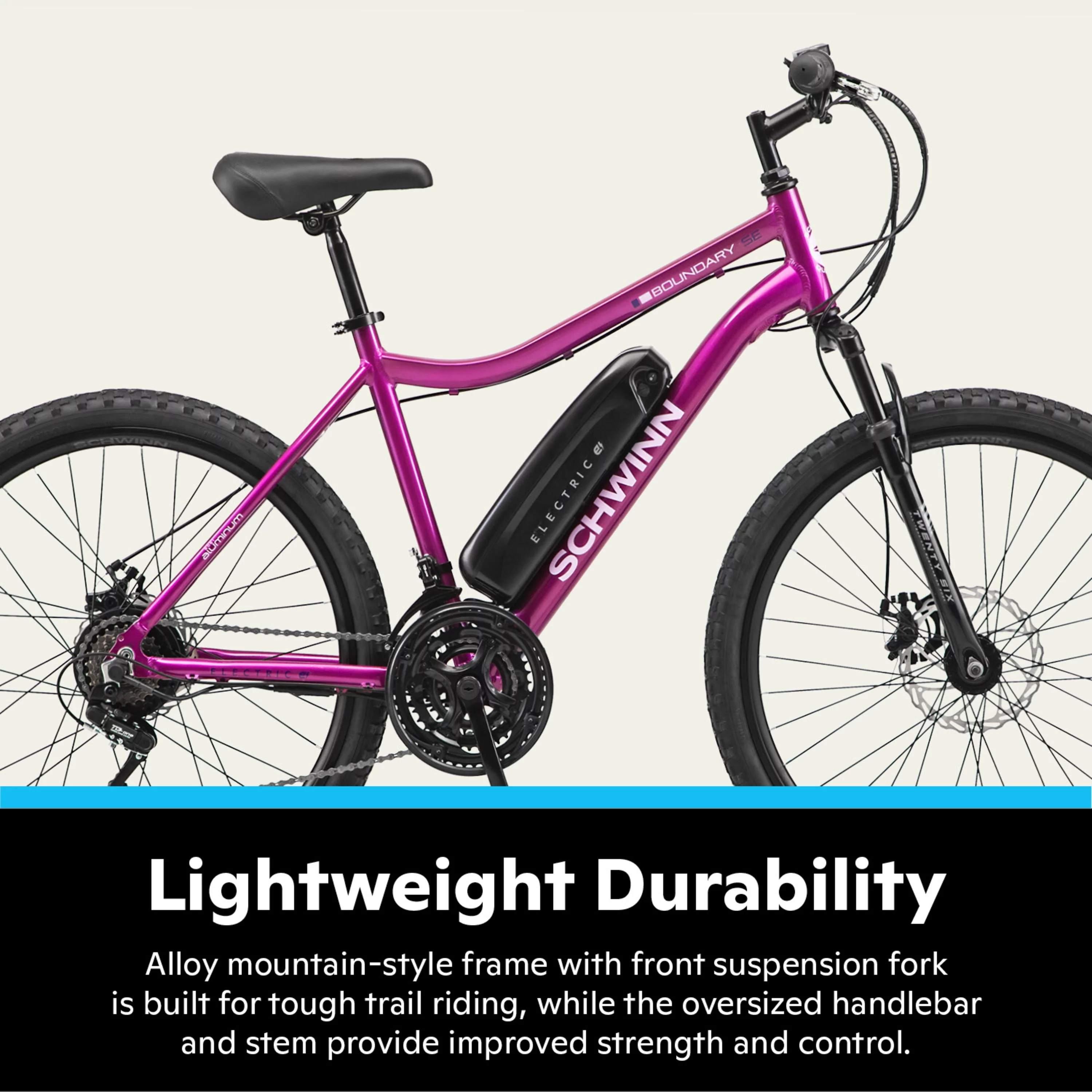 Schwinn 26-in. Boundary Unisex Electric Bike for Adults, Throttle, Wine, 250w Motor, Mountain Ebike