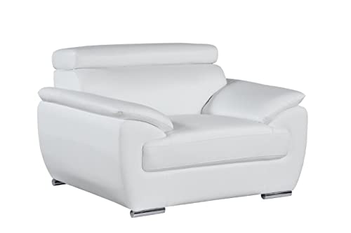 4571 Veal Collection Leather Upholstered Modern Living Room Chair, Loveseat, Sofa, White
