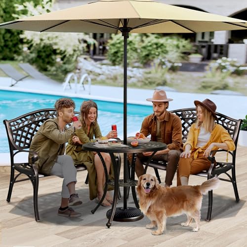 DWVO Cast Aluminum Outdoor Bench, 39.4’’ Patio Garden Benches for Outdoors, Metal Frame Patio Bench for Backyard, Lawn, Deck, Porch, Park, Bronze