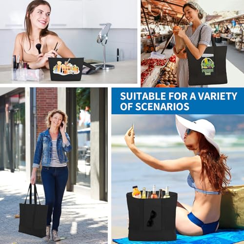 16 Pack Canvas Tote Bags Bulk and Makeup Pouches Set, 12oz Cotton Reusable Zippered Grocery Bags with Handles, DIY Sublimation, Halloween Craft, Beach & Travel with External Pocket (Women & Men)