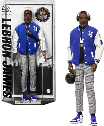 Barbie Signature Lebron James Kenbassadors Doll Collectible with Varsity Bomber Jacket Outfit & Accessories Including Headphones, Sunglasses, & More
