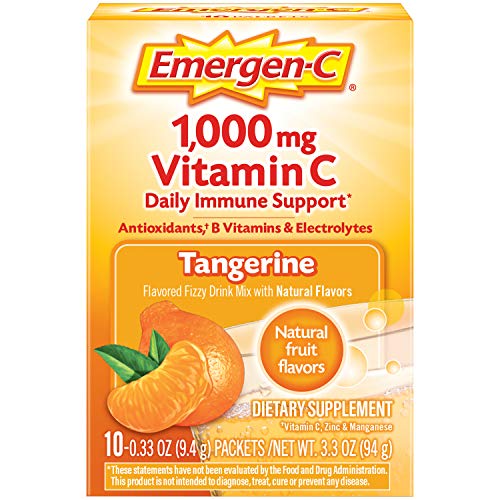 Emergen-C 1000mg Vitamin C Powder, with Antioxidants, B Vitamins and Electrolytes, Vitamin C Supplements for Immune Support, Caffeine Free Fizzy Drink Mix, Tangerine Flavor - 10 Count