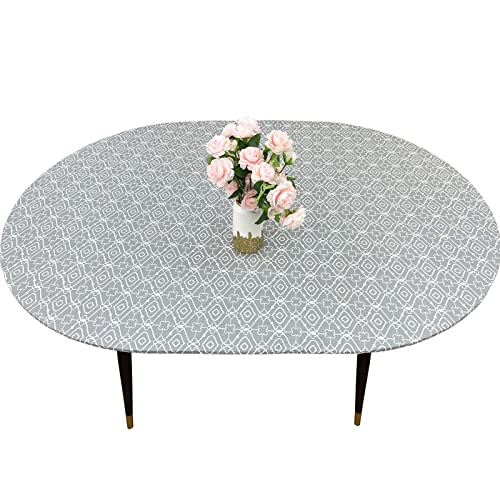 LIBERECOO Round Vinyl Fitted Tablecloth with Flannel Backing Elastic Edge Plastic Table Cover Waterproof Table Cloth Stain-Resistant Wipeable for 40