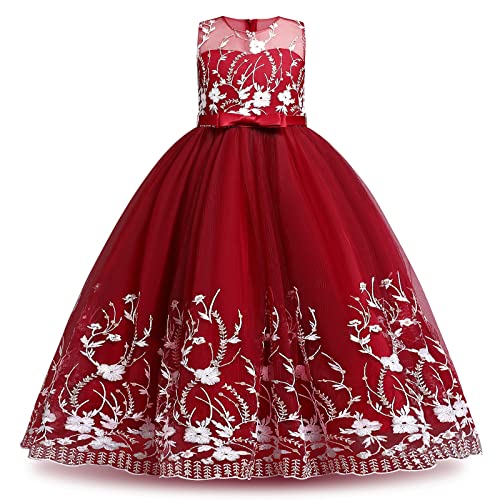 Flower Girl Lace Dress for Kids Wedding Bridesmaid Pageant Party Formal Long Gown First Communion Sequin Tulle Dresses