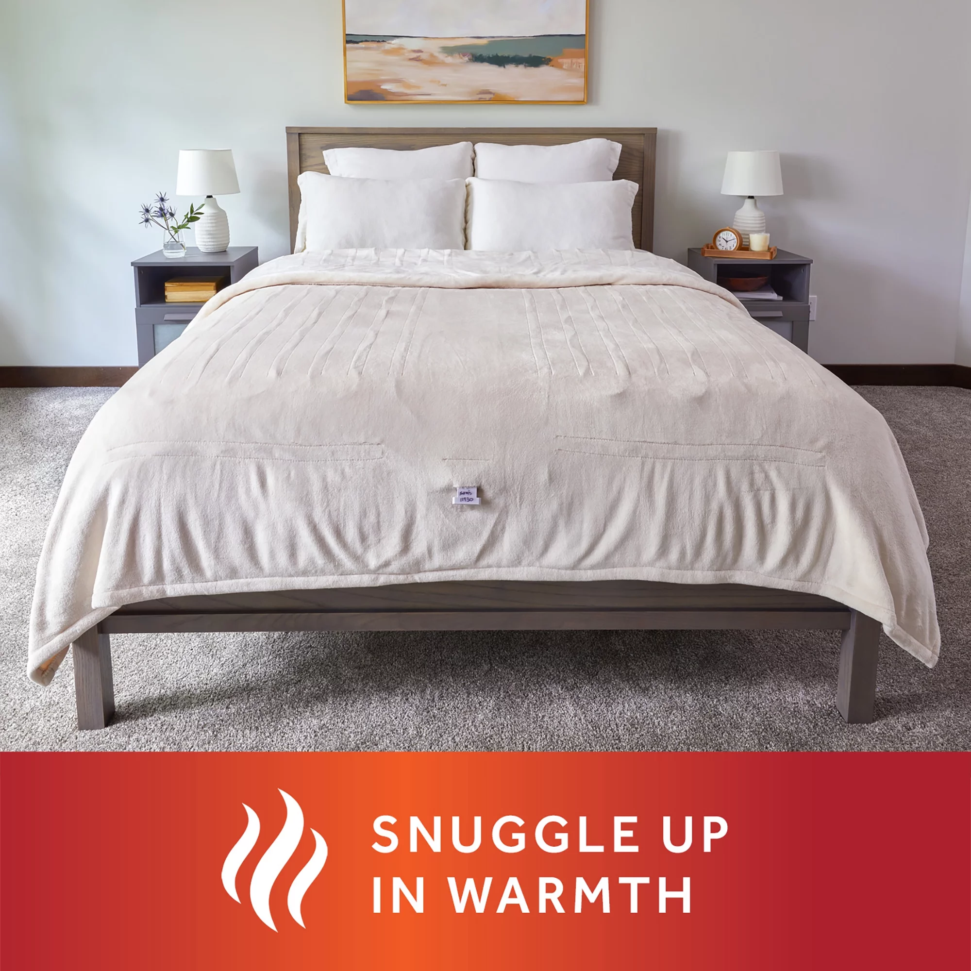 Sunbeam Cream Nordic Velvet Electric Heated Blanket Twin Size, 84