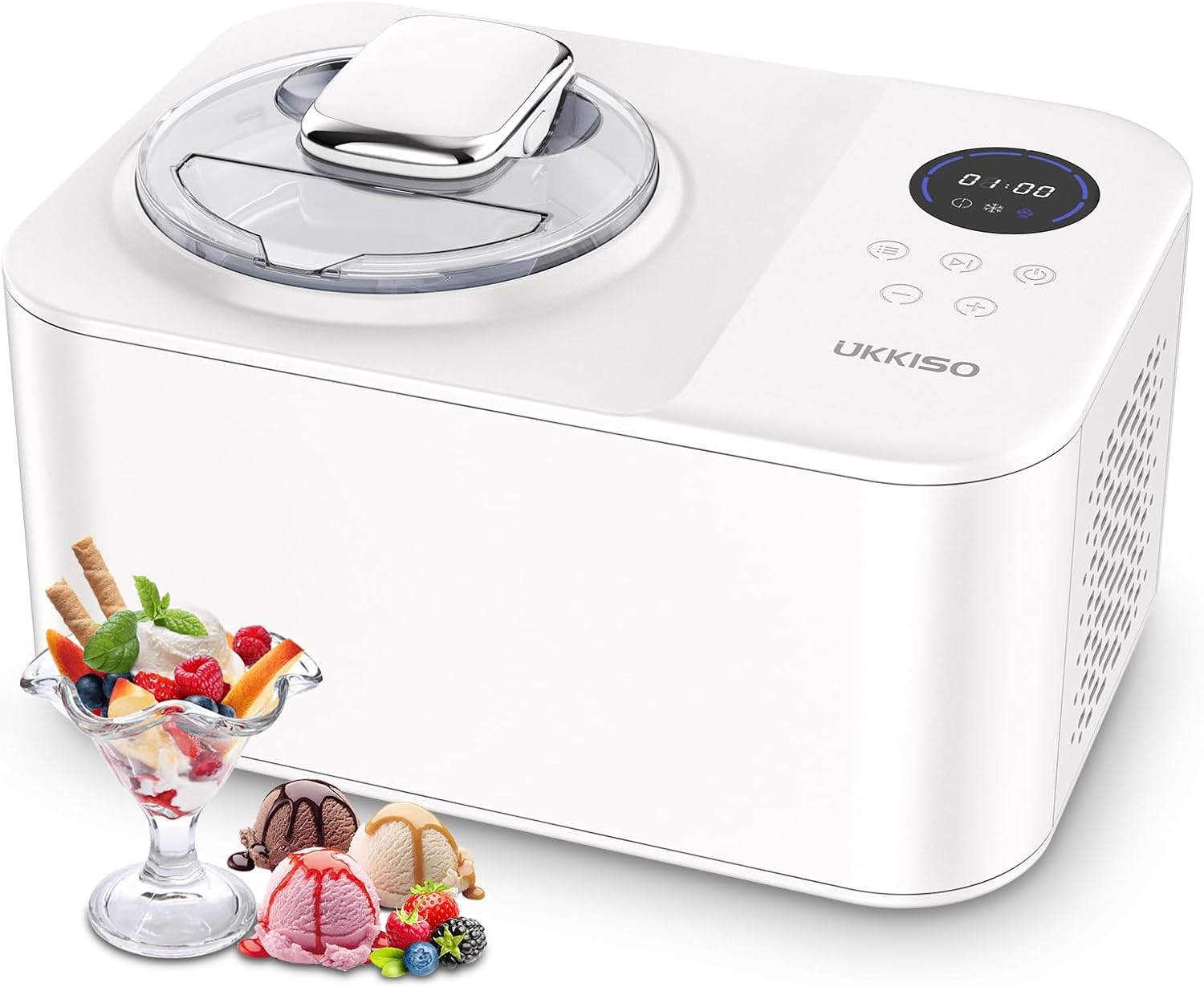 Ice Cream Maker for Home: 1.2L Automatic Ice Cream Maker Machine with LCD Display, Stainless Steel Homemade Ice Cream Maker Machine with Compressor for Kids, Home, Holiday