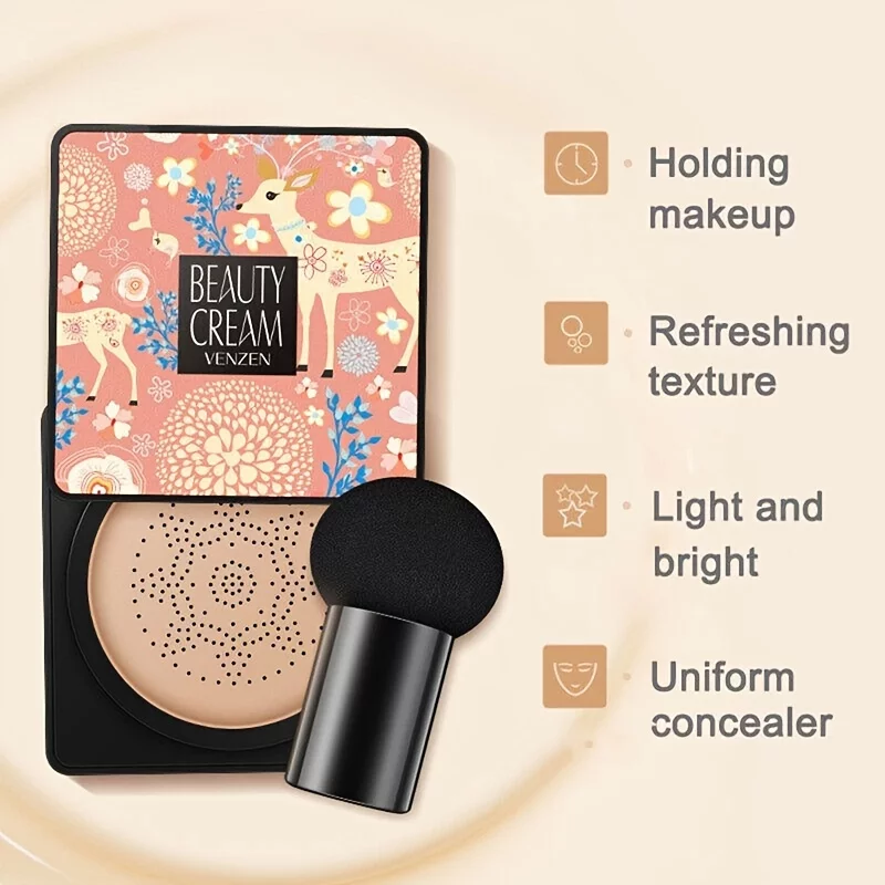 Mushroom Head Foundation, Air Cushion BB Cream Flawless Lightweight Full Coverage Long Lasting Moisturizing Concealer Foundation Natural Nude Makeup