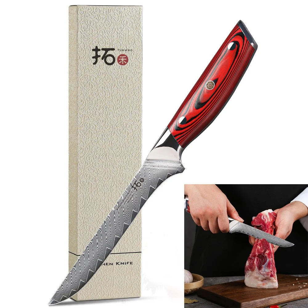 TURWHO 6.5inch Boning Knife 67-Layer Japanese VG10 Damascus Steel Kitchen Filleting Deboning Knife With Red G10 Handle