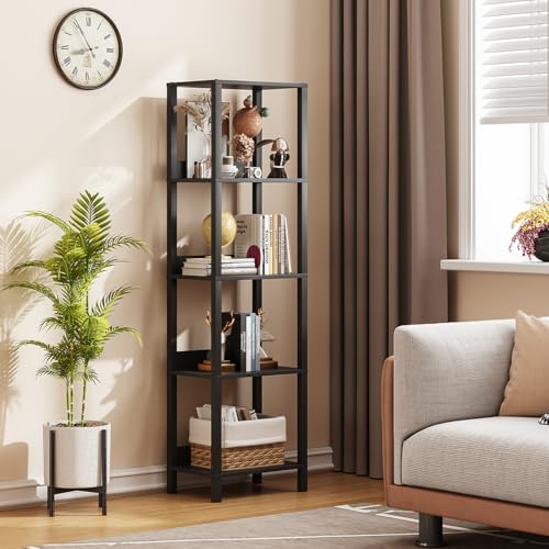 5-Tier Bookshelf with Anti-Fall Baffle, Tall Bookcase for Books, Garage Kit, CDs, Movies, Industrial Standing Bookshelves Storage Organizer for Bedroom Office Living Room USSJ001H