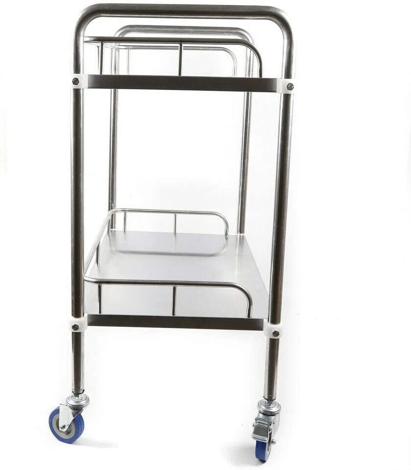 FETCOI 2 Layers Cart Trolley, Stainless Steel Utility Service Cart, Storage Cart Stand with Locking Wheels, Catering Medical Serving Dental Lab Cart Trolley