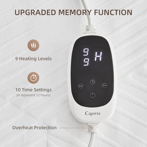 Twin XL Waterproof Heated Mattress Pad, 9 Heat Settings, Auto Off, Machine Washable, White, 39