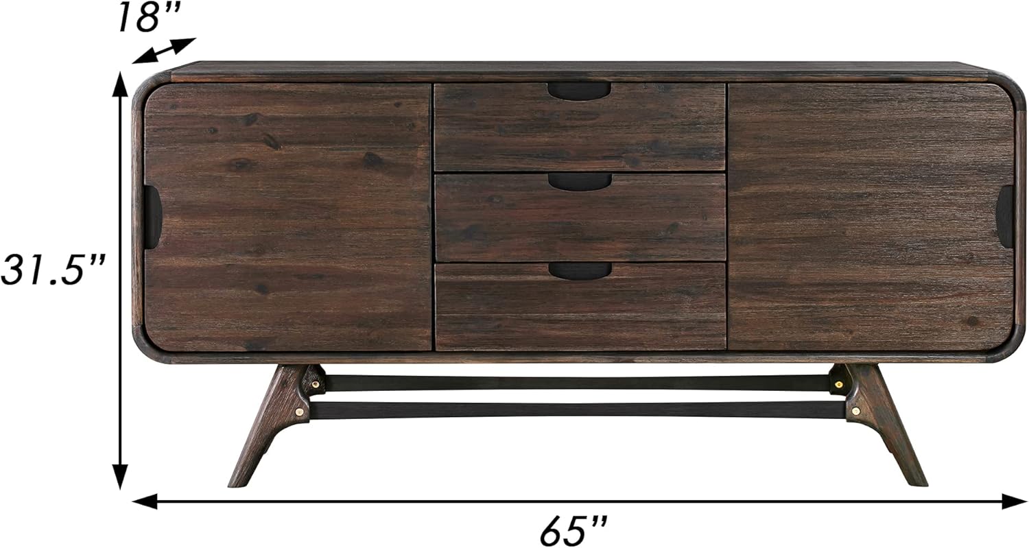 Benjara Ivie 65 Inch Serving Cabinet Buffet Sideboard Console with 3 Drawers, Brown