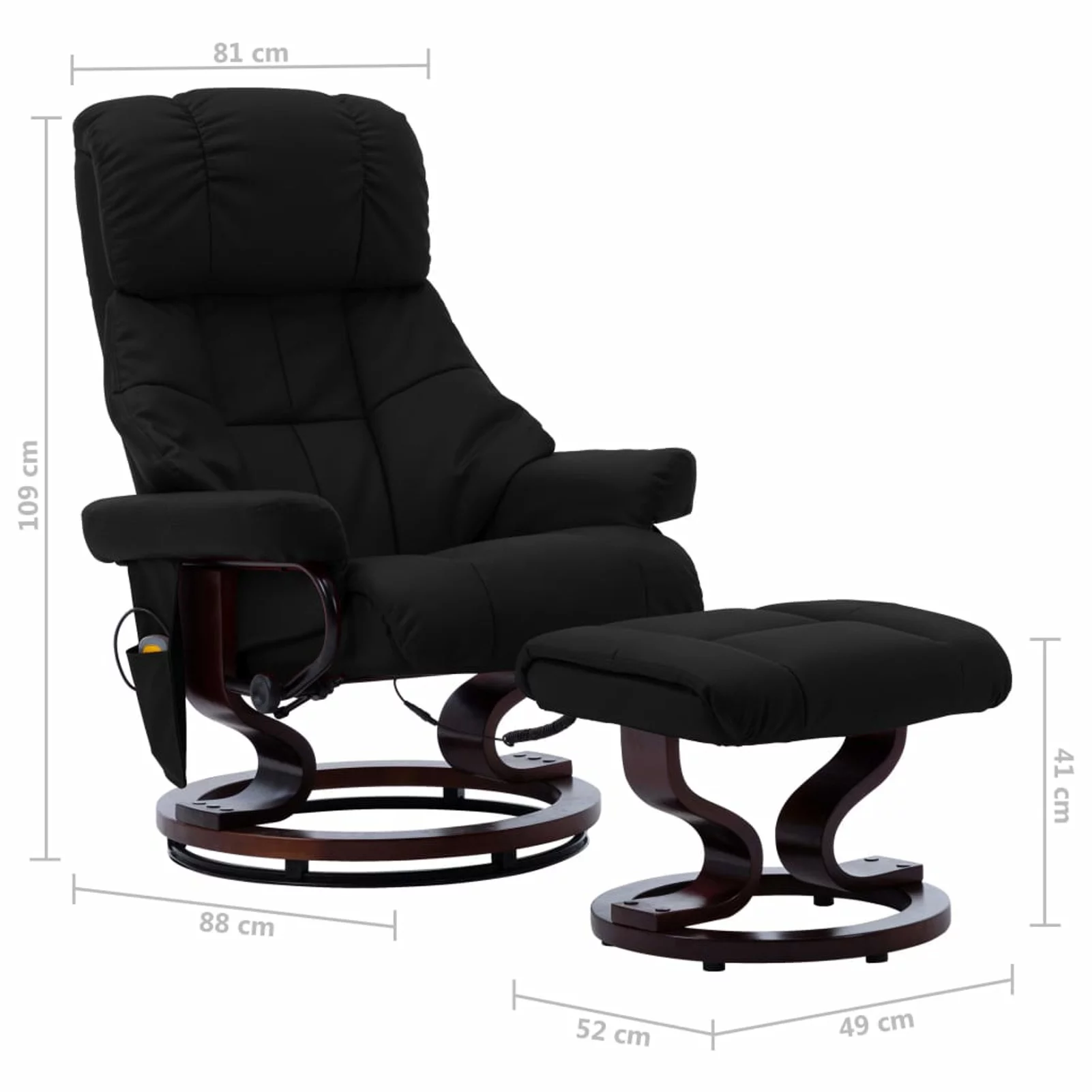 Aibecy Massage Recliner with Ottoman Black Faux Leather and Bentwood