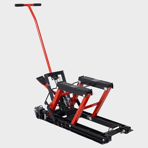 1500LBS Hydraulic Motorcycle Lift Jack, Foot-Operated ATV Scissor Lift Table with 4 Wheels & Tie-Down Straps, Portable Hoist Stand for Motorcycle/ATV/UTV, Grey