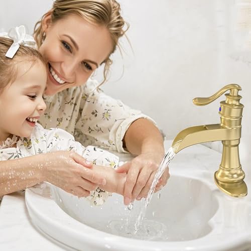 Vessel Sink Faucet, Oil Rubbed Bronze Black Bathroom Faucet, Farmhouse Waterfall Sink Faucet Single Hole with Pop Up Drain Assembly Without Overflow One Hole Mixer Tap Deck Mount