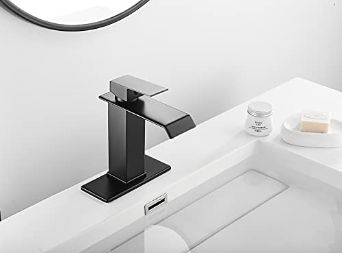 White Gold Faucet Bathroom Vessel Sink Golden Waterfall Spout Faucet Single Handle Bowl Sink Faucet Modern Single Hole Basin Vanity Tall Bathroom Sink Faucet with Pop Up Drain Stopper Supply Hose