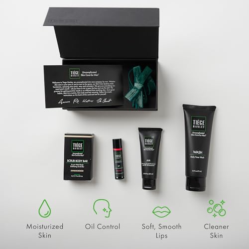 Tiege Hanley Mens Skin Care Gift Box Set, Bronze - Men's Skincare Set Includes Face Wash, Facial Moisturizer with SPF 20 Sunscreen, Body Exfoliating Scrub Bar, & Moisturizing Lip Balm