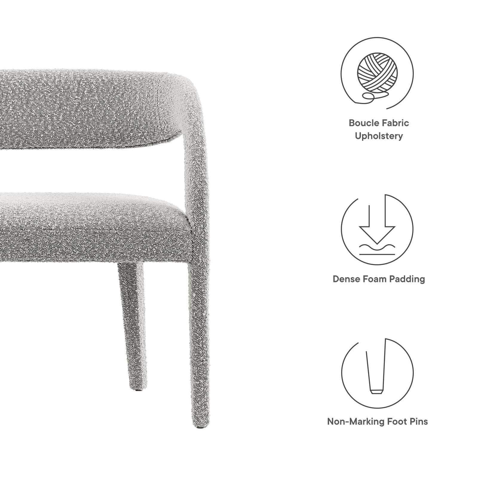 Modway Pinnacle Boucle Fabric Accent Bench in Taupe