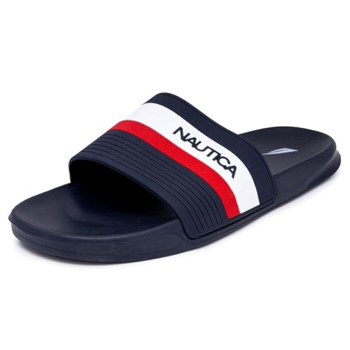 Nautica Men's Open Toe Slide Sandals - Comfortable Indoor & Outdoor Shower Slippers