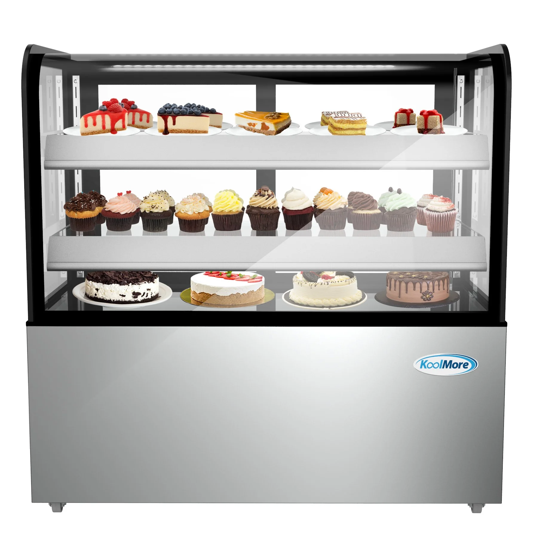 KoolMore 48 in. Refrigerated Bakery Display Case, Stainless Steel Frame, Curved Glass Front, 13 Cu. ft.