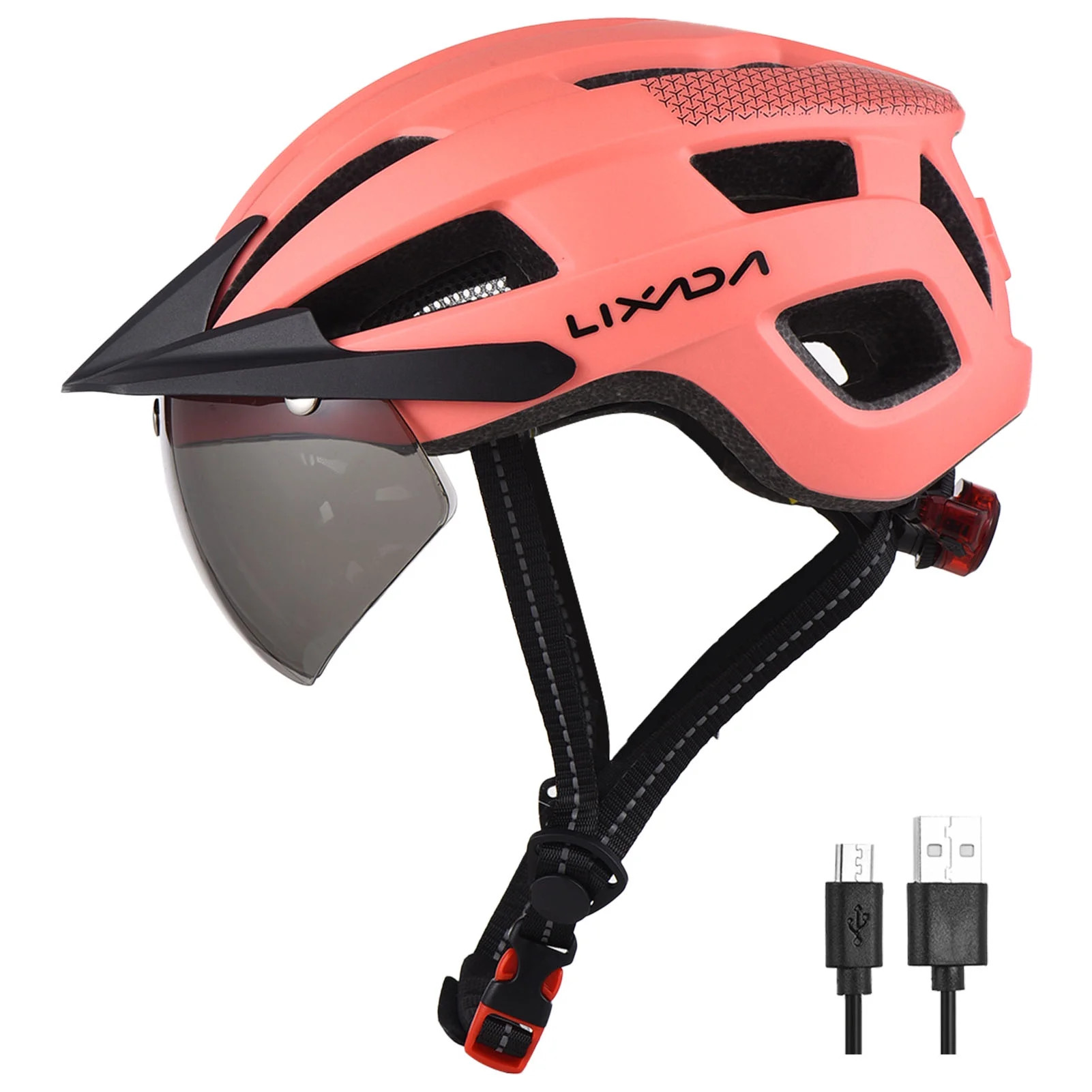 Stay Safe with the Lixada Adjustable Bicycle Helmet, Equipped with Windshield, Sun Visor, and Rechargeable Tail Light