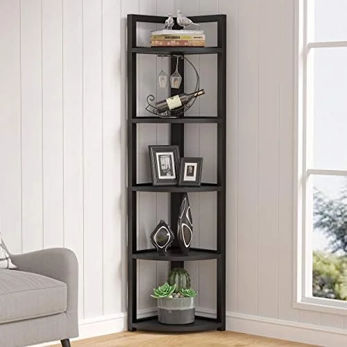 KHBIULIFE 6 Tier Corner   70.9 Inch Tall Corner Bookshelf Small Bookcase Modern Corner Shelving Unit  Rack for Living Room  Home Office  Kitchen  Small Space (Black)