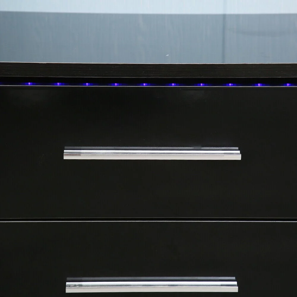 Modern High Gloss Nightstand 2 Drawers Bedside End Table Bedroom w/RGB LED Light