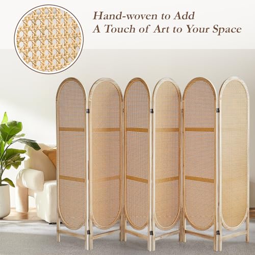 3 Panel Room Dividers and Folding Privacy Screens, Hand-Made Rattan Room Divider with Bi-Directional Hinge, Pre-Assembled Wood Privacy Dividers for Home Office Bedroom, Hotel Decorations