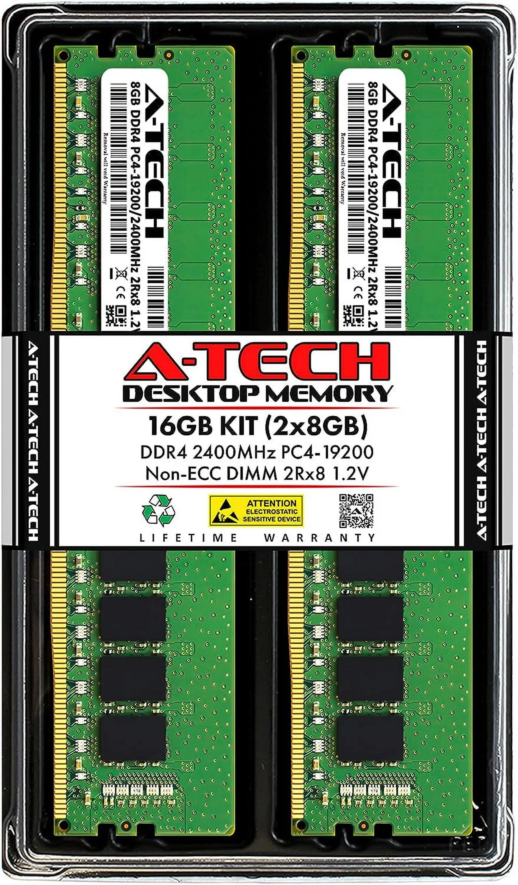 A-Tech 16GB (2x8GB) DDR4 2400MHz DIMM PC4-19200 UDIMM Non-ECC 2Rx8 1.2V CL17 288-Pin Desktop Computer RAM Memory