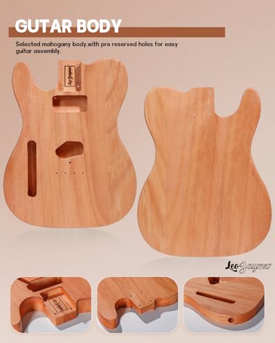 Leo Jaymz DIY Single Cut Electric Guitar Kits with Mahogany Body and Neck - Rosewood Fingerboard and All Components Included (LP Hollow)