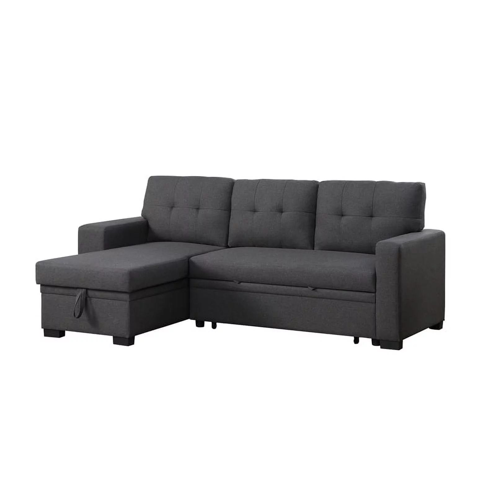 Pemberly Row Fabric Reversible Side Compartment Sectional Sofa Bed - Dark Gray